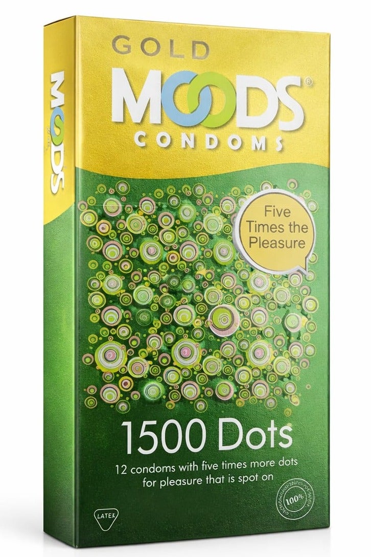 مودز واقيات ذكرية MOODS Gold 1500 Dots - 12 قطعة | واقيات ذكرية من اللاتكس المنقط مع تحفيز إضافي | تم اختبارها إلكترونيًا - Image 1